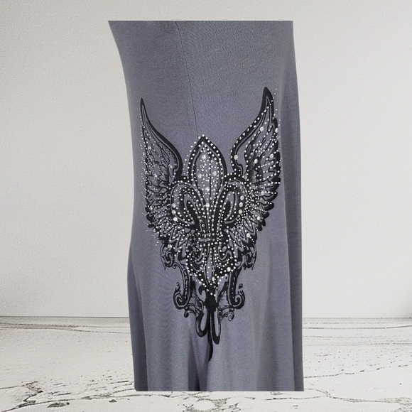 Bizz Girl Chic Asymmetrical Gray Dress with Embellishments Size Med - Picture 2 of 5